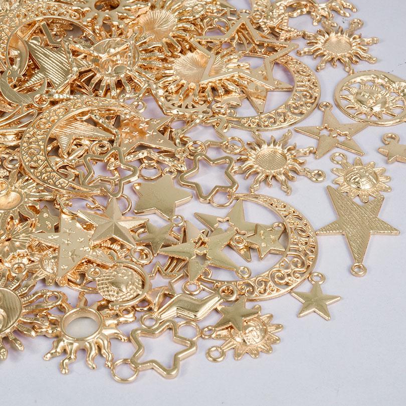 Light Gold Color Random Mix 10/20/30/50pcs Sun Moon Star Charms For Jewelry Making Materials To Make Bracelets Handmade Pendant