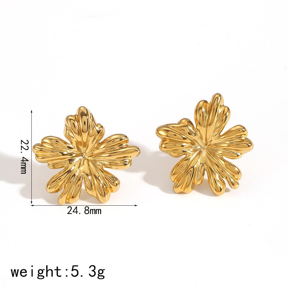 Retro Gold Stainless Steel Butterfly Flower Earrings