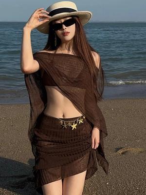 European-Style Knitted Shawl Dress & Bikini Set: Slimming, Feminine, Pure Desire Vacation Style