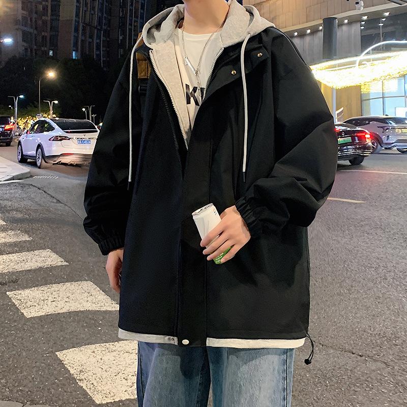 Fake Two Autumn and Winter New Casual Men's Korean Version of Trend Tooling Outdoor Jacket Hooded Coat.