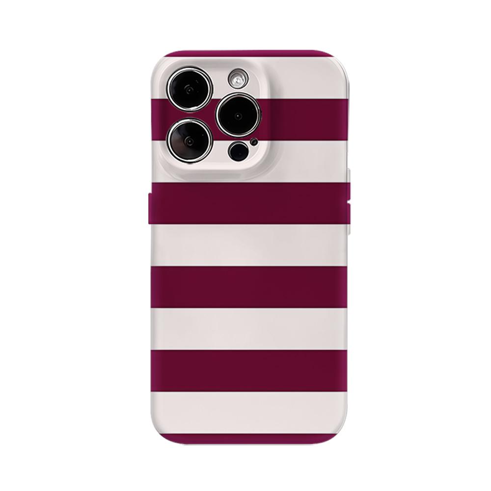 Burgundy White Stripe Phone Case for IPhone 16 15 14 13 12 11 X XS XR XSMAX 7 8 Pro Max Plus Double-layer Back Cover