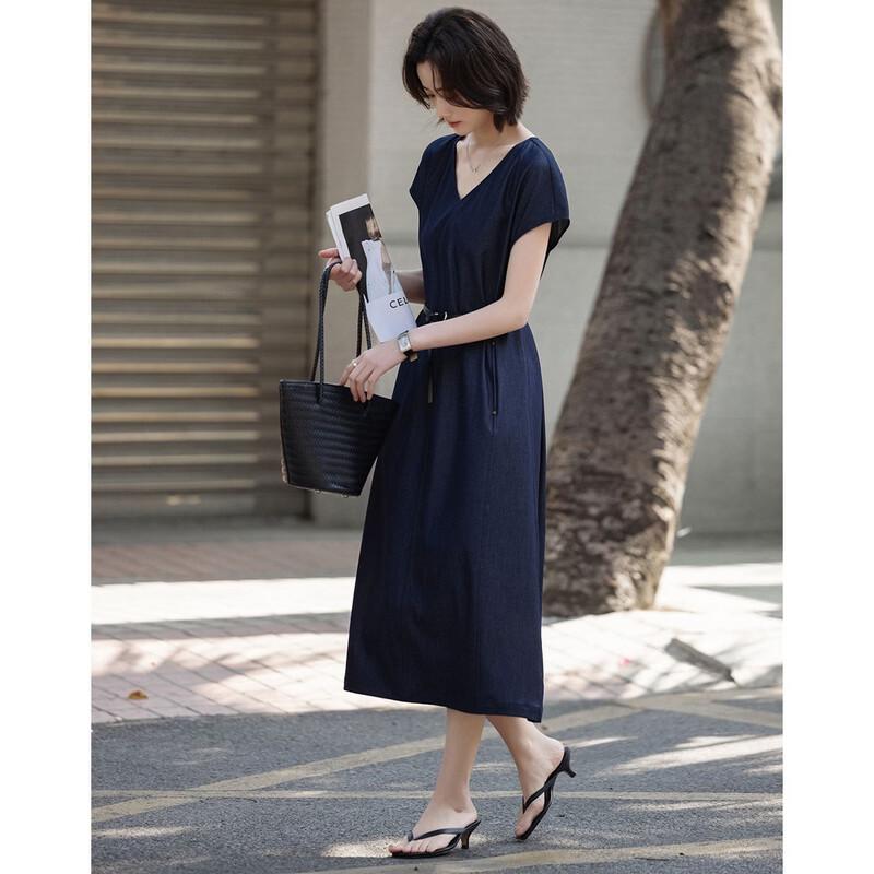 Elegant V-Neck A-Line Sleeveless Summer Dress M