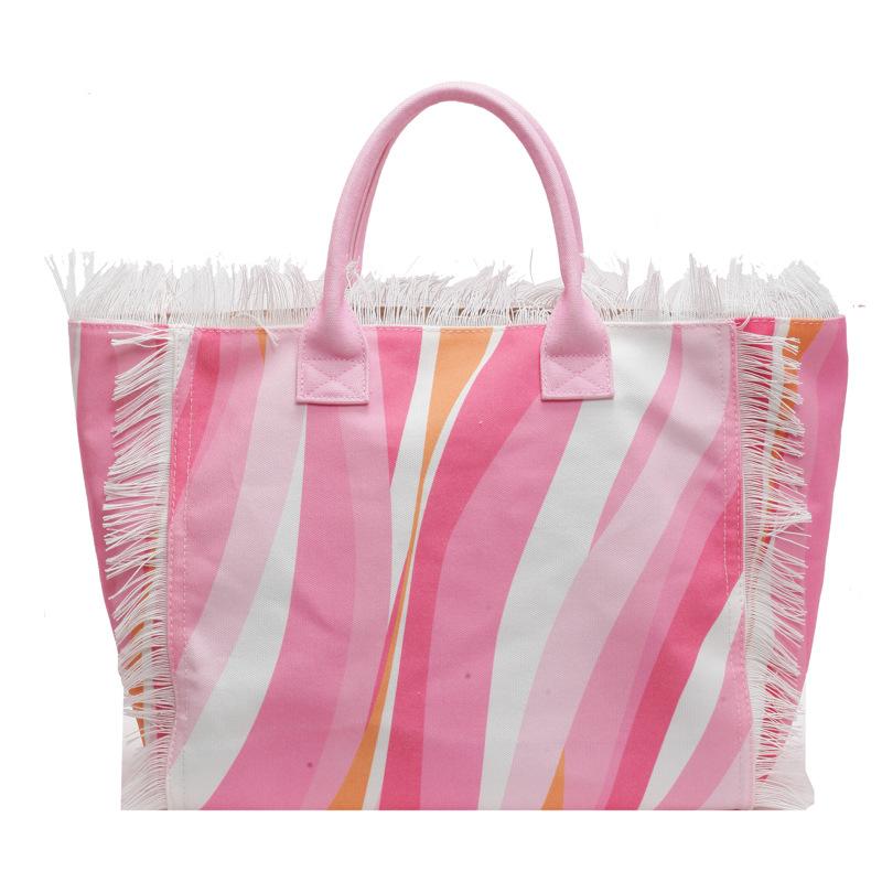 2025 New Bag Fashion Beach Large Capacity Shoulder Bag Handmade Fringed Denim Printed Tote Bag
