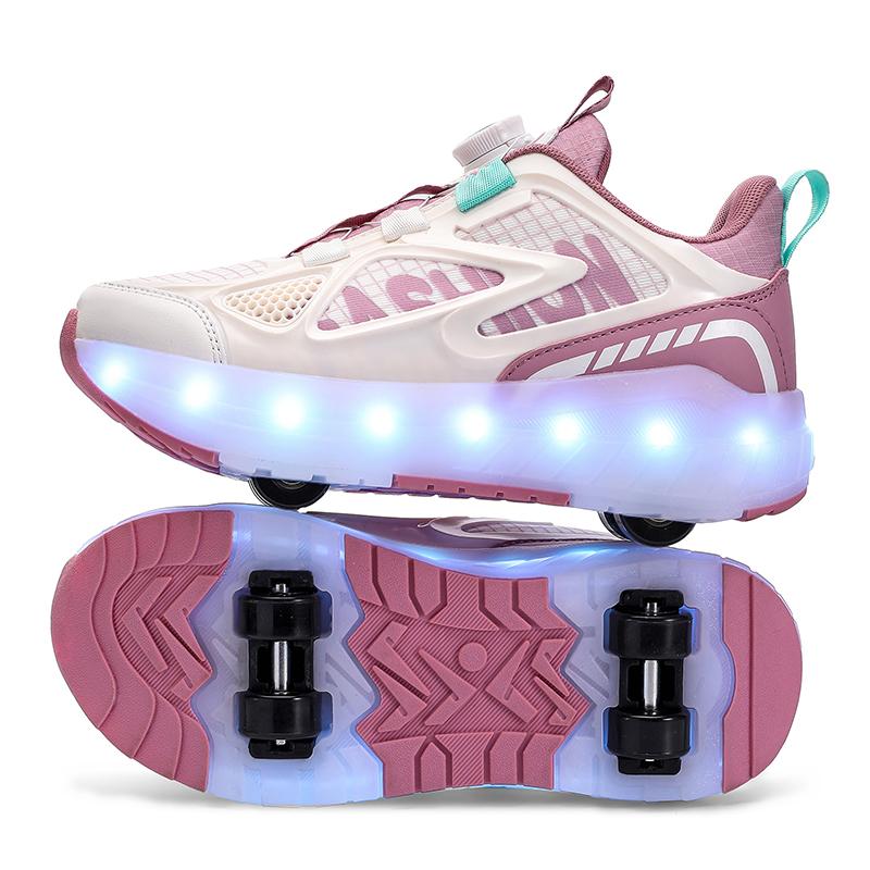 Summer Heely Shoes Girls Mesh Breathable Roller Skates Female Students Four-wheel Rechargeable LED Sports Skates Boys Glowing Sports Shoes
