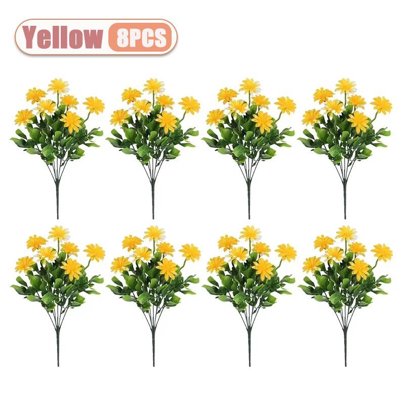 2-8PCS Artificial Plastic Chrysanthemum Faux Daisy Outdoor Faux Flowers Fence Decor Fake Plants Exterior Home Decoration