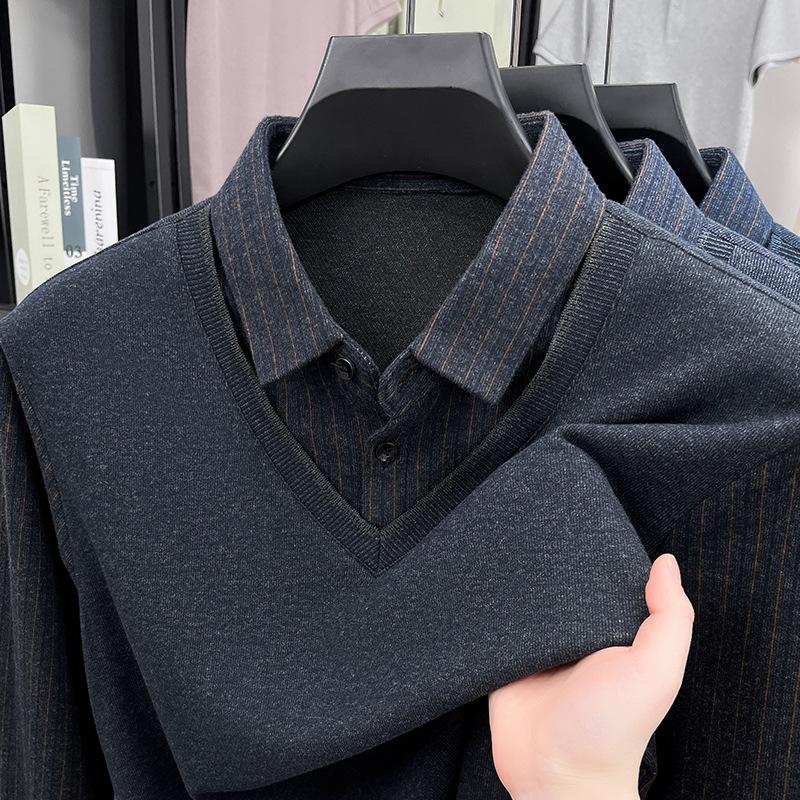 Long Sleeve Polo Men's Winter Minimalist Casual Versatile Loose Fit T-Shirt