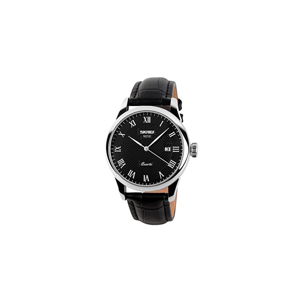 Men s Classic Black Leather Strap Watch Waterproof Quartz Analog Lightweight Casual Date Display