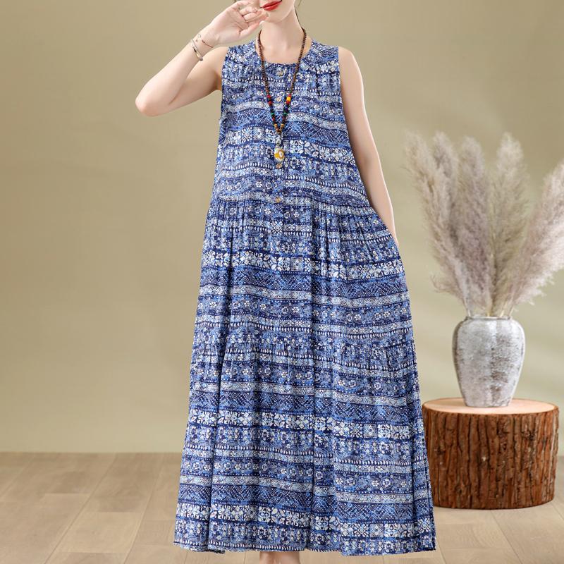 Elegant Woman Summer Dress Casual Loose Plus Size Sleeveless Long Dresses Female Clothing