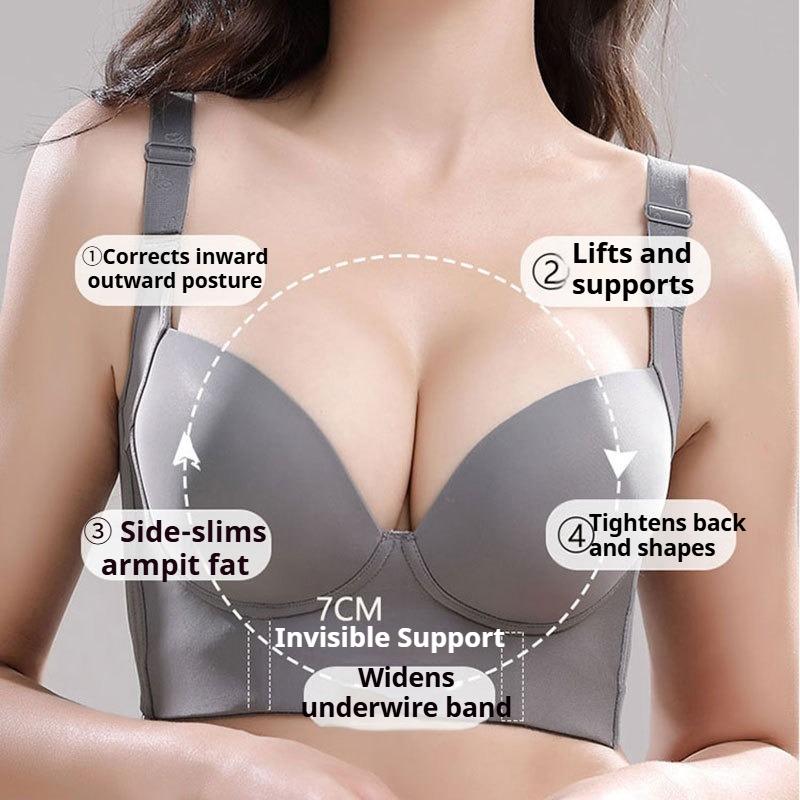 Seven-breasted Full-cup Plus-size Underwire-free Gathered Side-breasted Adjustable Bra