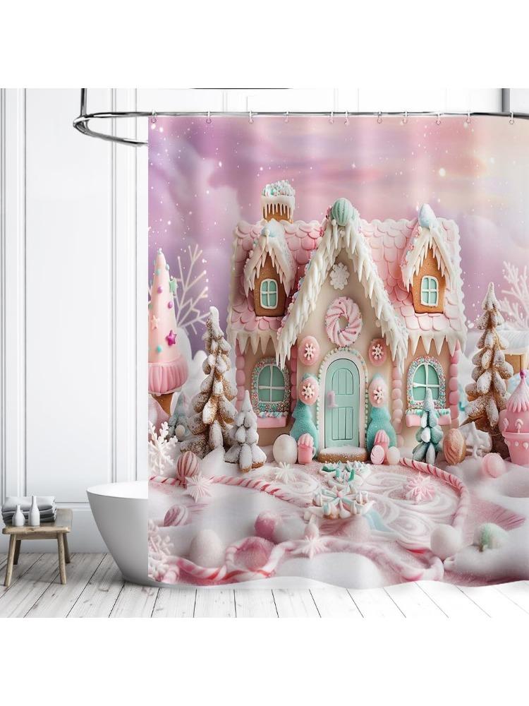 

Merry Christmas Shower Curtain Winter Snowflake Green Let It Snow Bathroom Curtains, Merry Xmas Small Snowflakes Fabric Bath W60H190(CM)-1 Pcs