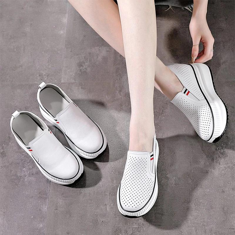 Fashion New Arrival Spring Summer Genuine Leather Shoes Women Fashion Sneakers Height Increasing 8cm White Shoes Thick Sole