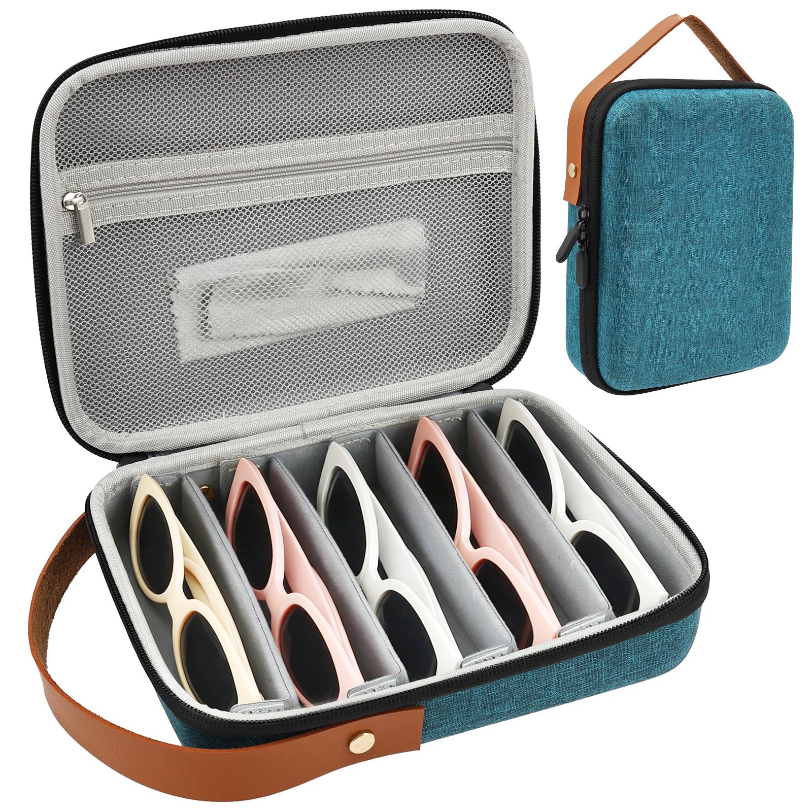 

5 Compartment Adjustable Glasses Storage Box Portable Travel Sunglasses Organizer Case Eyeglasses Storage зелений