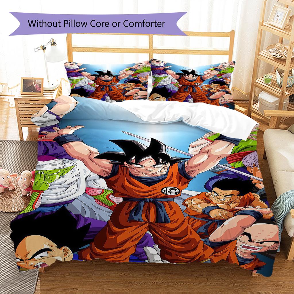 Povlečení se vzorem Son Goku, Sada přikrývky Potah na přikrývku Povlak na polštář Domácí dárek k narozeninám (1 * povlak na peřinu + 2 * povlak na polštář, bez jádra)
