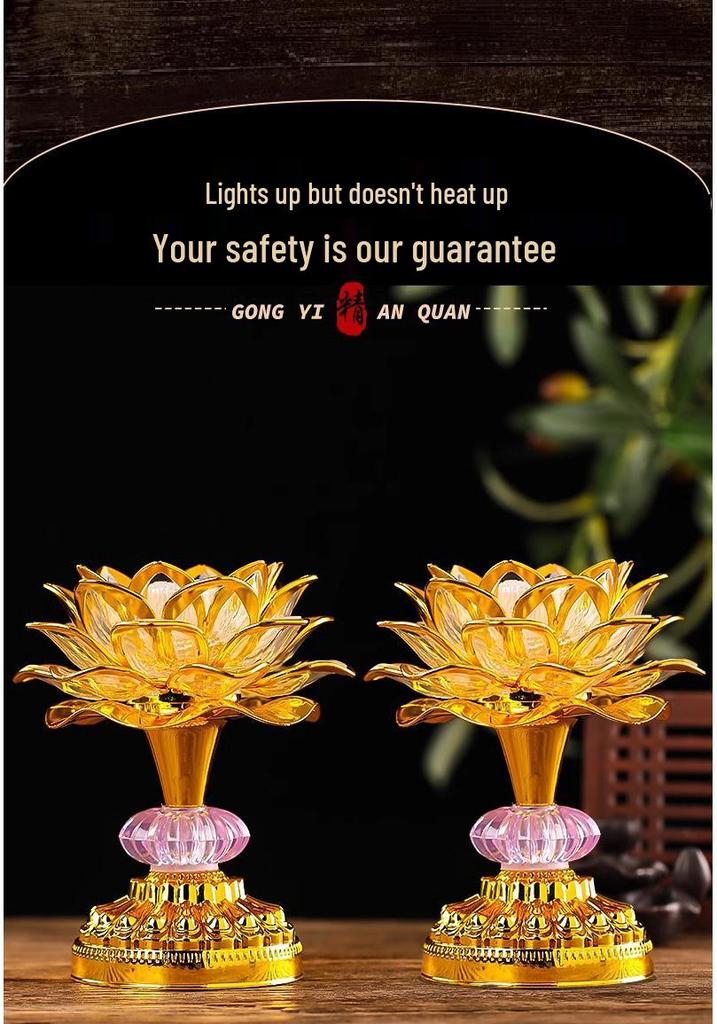 2026 Seven-Color LED Lotus Lamp Pair for Buddha, Household Plug-In, Buddhist Hall Ever-Burning Offering Lamp