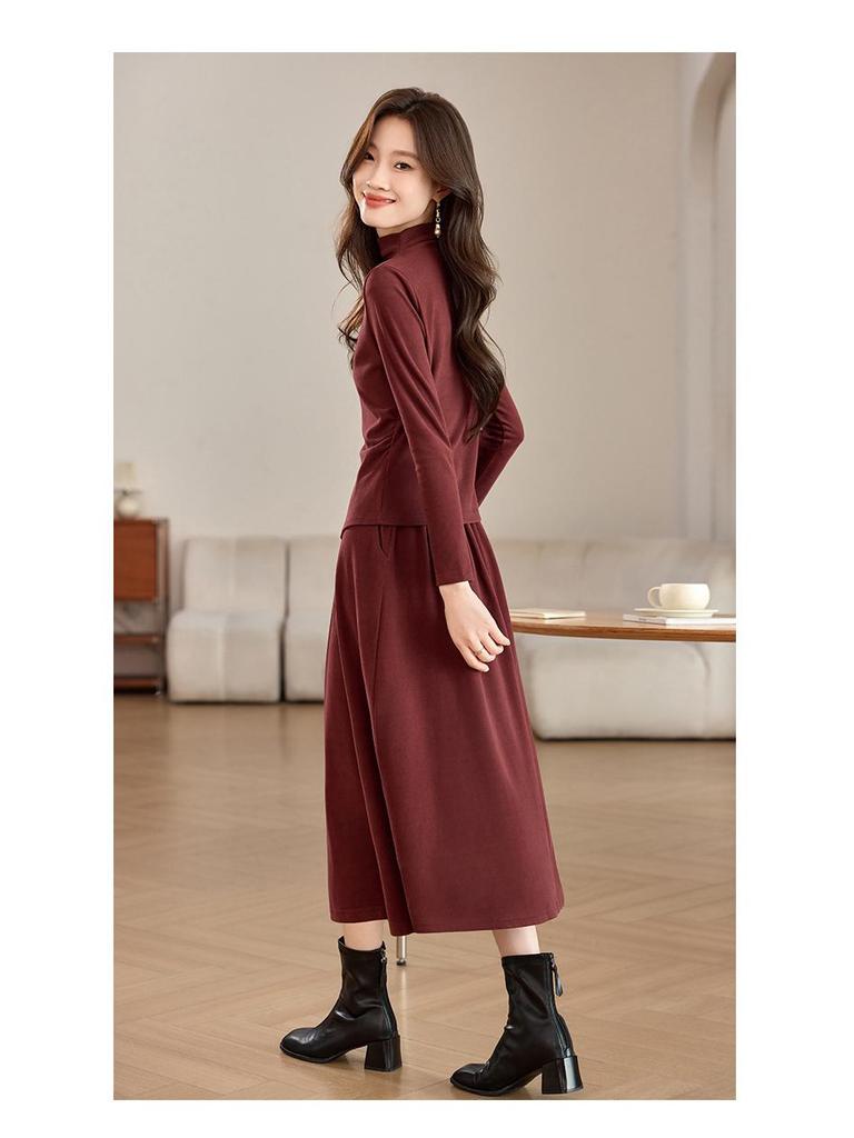 Frühlingsmode 2025: Verdicktes Gebürstetes Stehkragen-Oberteil & Halbrock Zweiteiliges Kleid für Damen (SH039)