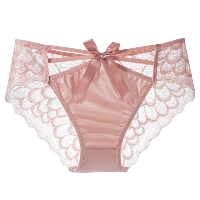 French High-Slit Satin Lace Bow Panties - Sexy, Breathable, Lightweight, Low-Waist Triangle Design