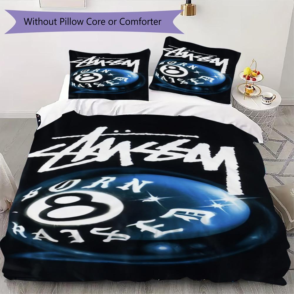 Black Star Background Signature Logo 3Pcs Bedding Set, Minimal Street Duvet Cover & 2 Pillowcases