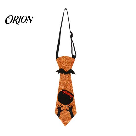 Halloween Cosplay Props Glitter Felt Tie, Skull Pumpkin Ghost Spider Bat Print Necktie Holiday Celebration Tie for Kids Adults, Adjustable Neck