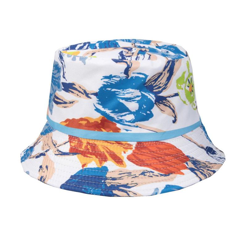 Summer Travel Fisherman Cotton Hawaiian Floral Printed Bucket Hats Unisex Double Sided Wear Reversible Sun Protection Beach Hat