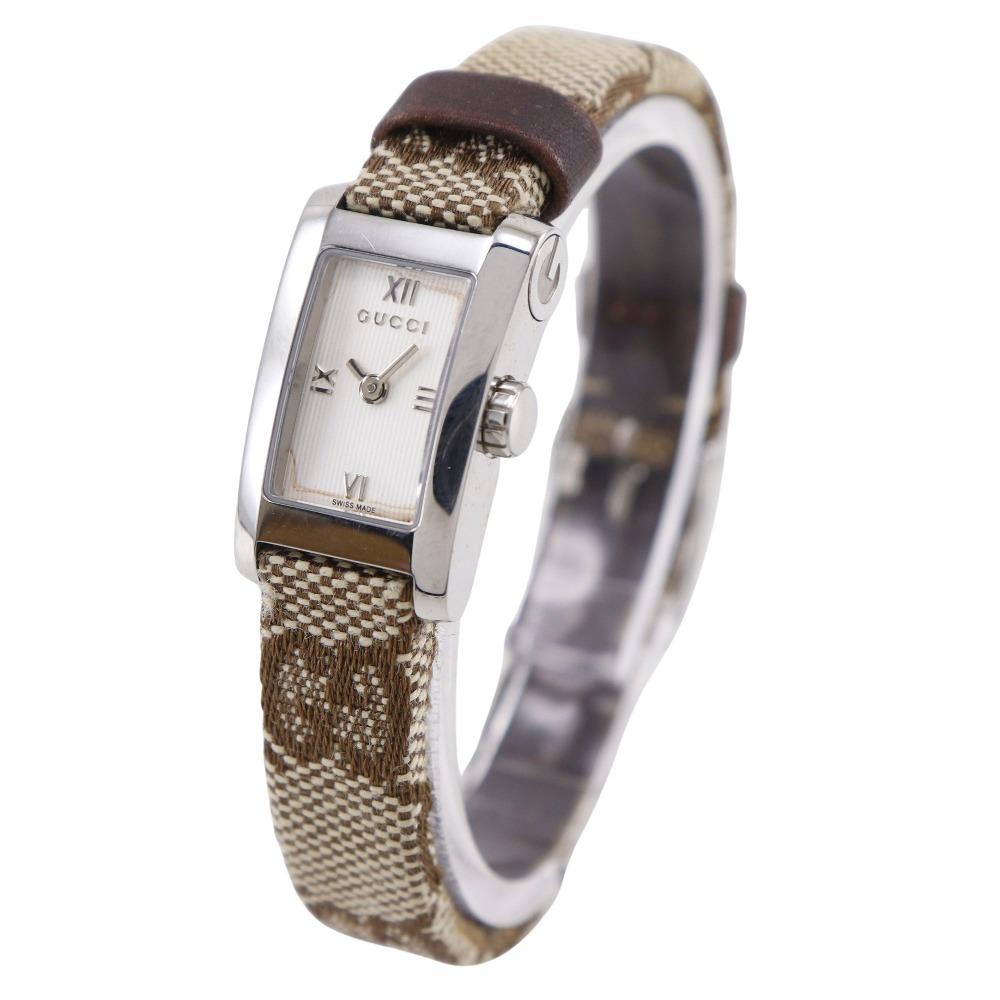 Gucci Watches 8600L WhiteDial Stainless Steel/GG Canvas Quartz Analog Display Women Used