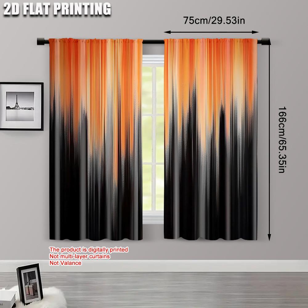 2pcs   Upscale Curtains 2D plane printing Modern Orange and Black Gradient Versatile Fabric (without rod) Decorations Clearance