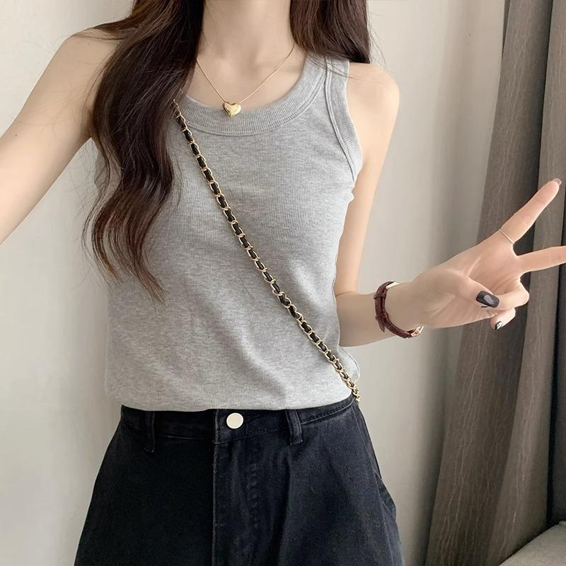 I-shaped Sling Vest Women's Inner Summer Collarbone Round Neck Tight Suit Bottoming Anti-light Sleeveless Outer Top