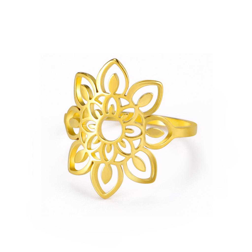 Fil de Vent Lotus Couronne Bague Bohème en Acier Titane pour Femme Cadeau de Mariage