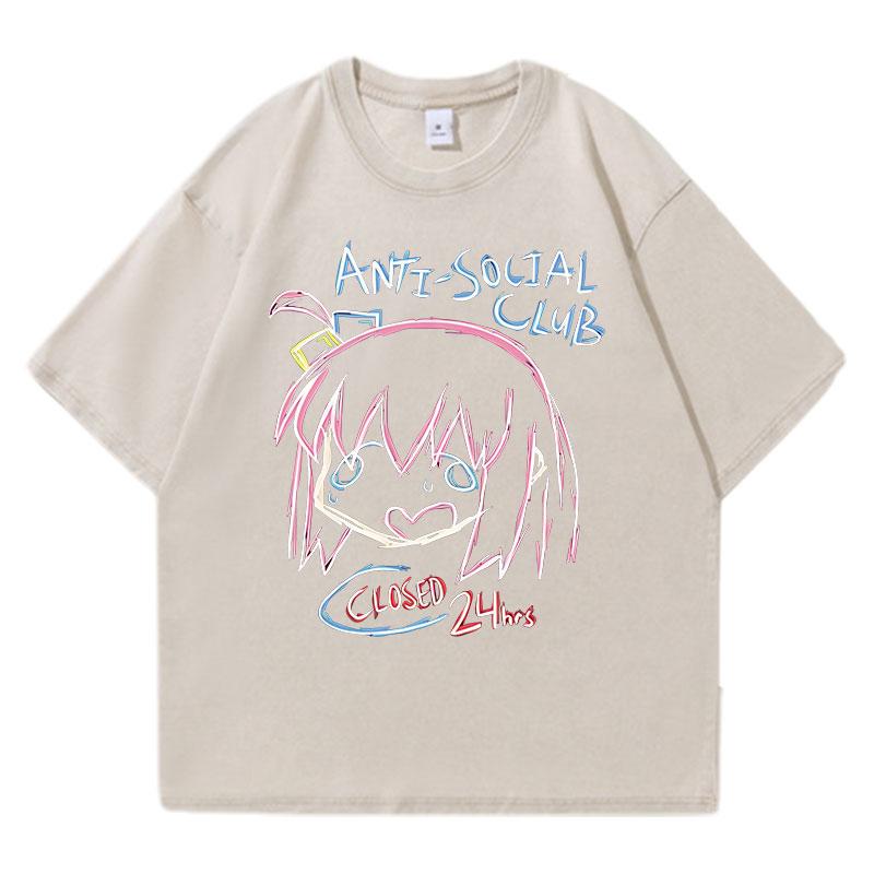 Anime Gotoh Hitori Vintage Washed T Shirt Harajuku Oversize Cotton Tshirts Men Tee Cotton Streetwear Unisex Top