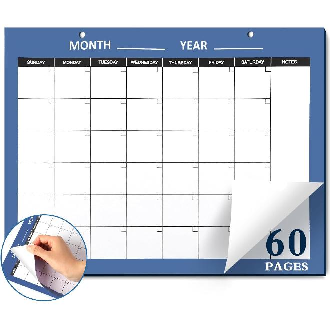 Gueevin 2026 Undated Monthly Calendar Notepad 60 Blank Calendar Sheets Pages Large 8.5 x 11  Desk Blank Monthly Planner for Organizing Scheduling синий