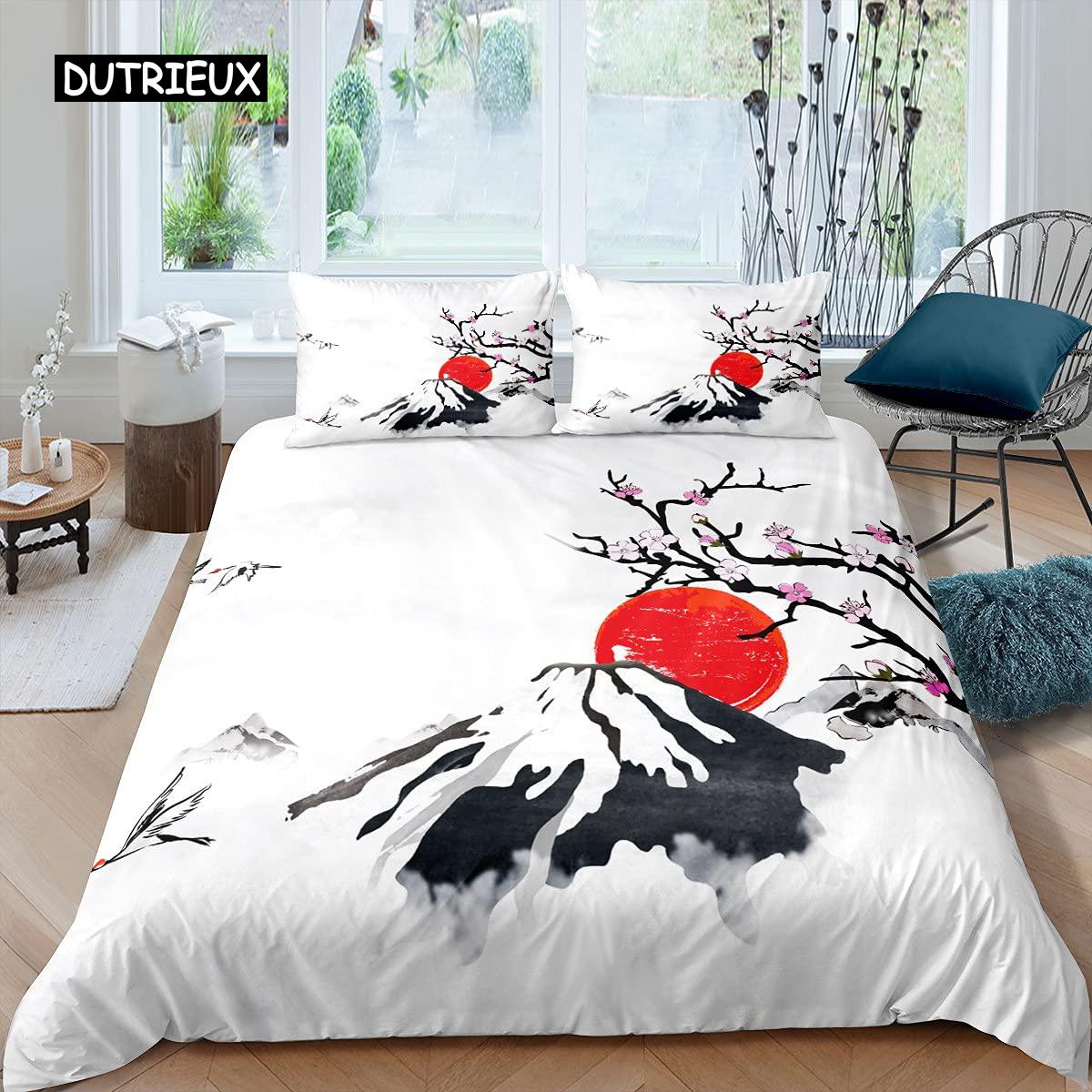 

Набор пододеяльников в японском стиле для девочек, полиэстеровое крепление, пододеяльник Fuji, пододеяльник с цветком вишни, чернилами, ручная роспись EU Double(200x200cm)