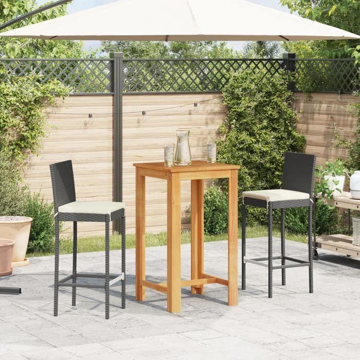 VidaXL Ensemble de bar de jardin 3 pcs noir bois massif acacia rotin, table et chaises de bar d'extérieur, ensemble de 3295262