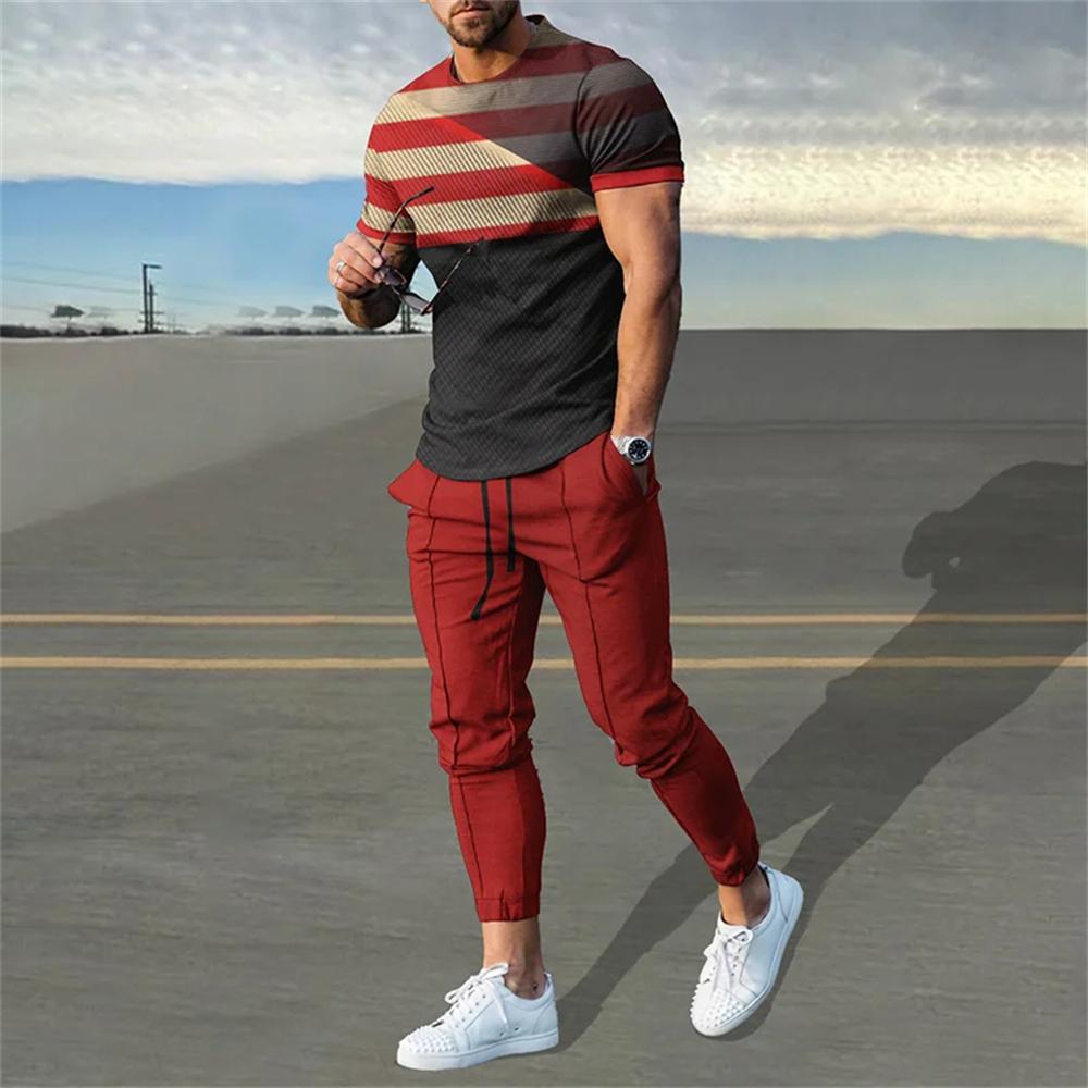 Summer Set Men Oversized T Shirt Pants Sets Print Men's Clothing Casual Tops Trousers Suits Men Tracksuits Sweatpants Outfits