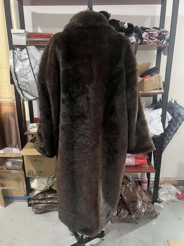 Dark Brown Faux Fur Long Coat - 2024 Winter Collection: Plush, Warm, and Thickened.