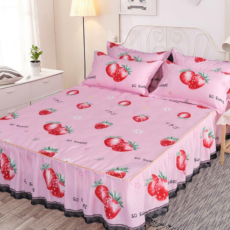 Flower Print Ruffled Bedding Set,Pillowcases Set/Bed Skirt Set,Bed Skirt*1 ,Pillowcases *2 (Size: Twin/Full/Queen/King)