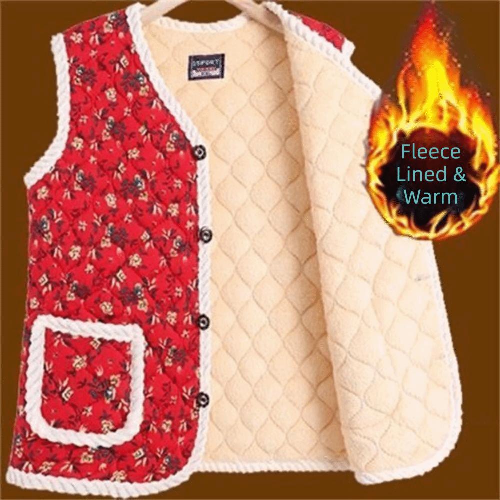 Warm Fleece-Lined and Thickened Floral Vest Soft Padded Cottagecore Style Kimchi Vest Lightweight Quilted Vest Autumn Winter