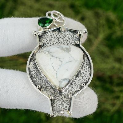 Birne Natürliches Howlith Chromdiopsid Sterling Silber Verlobungsanhänger Schmuck