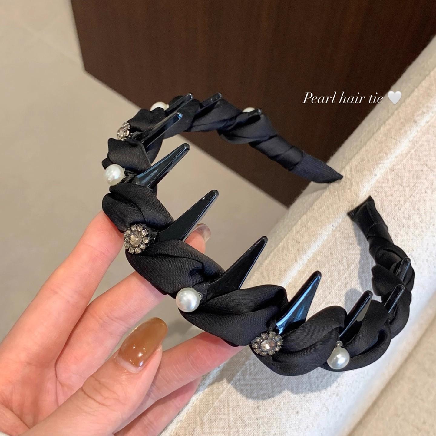 

French flash diamond pearl wavy headband women s high cranial top headband hair accessories with teeth non-slip outer wear hair pressure hair headgear