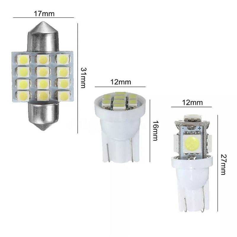 13pcs/Set 12V White LED Universal Car Interior Light Dome Map License Plate Lamp Bulb Kit 6000K