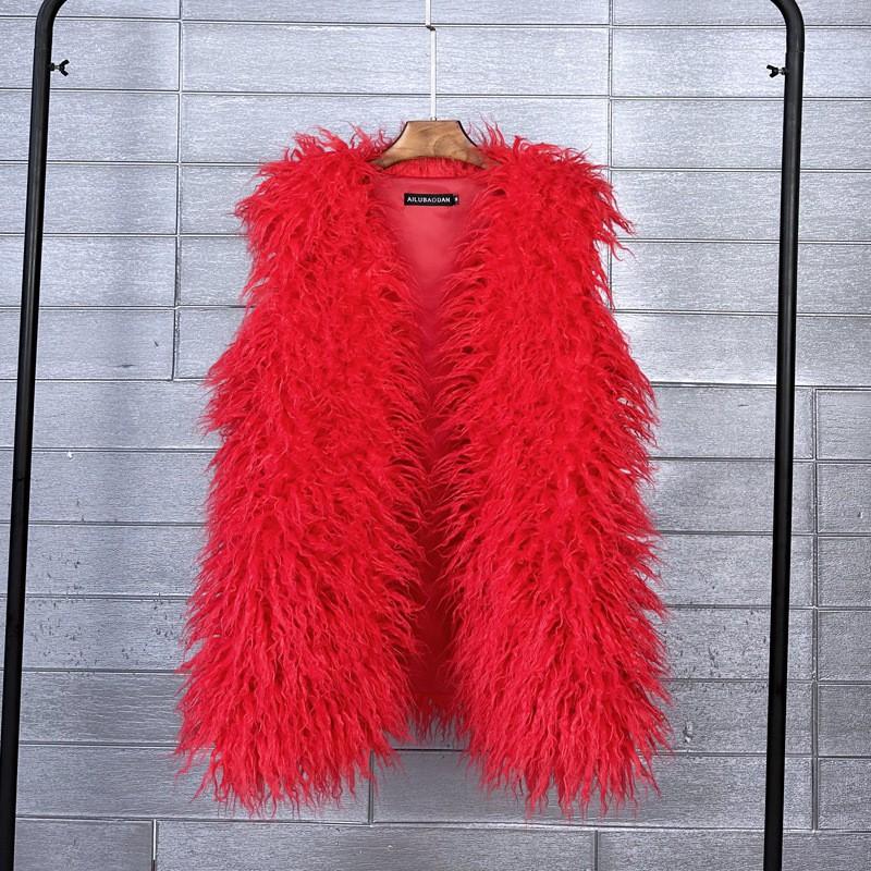 Plus Size Faux Shearling Vest Mid-Length Fur Coat Warm Sleeveless Jacket Women