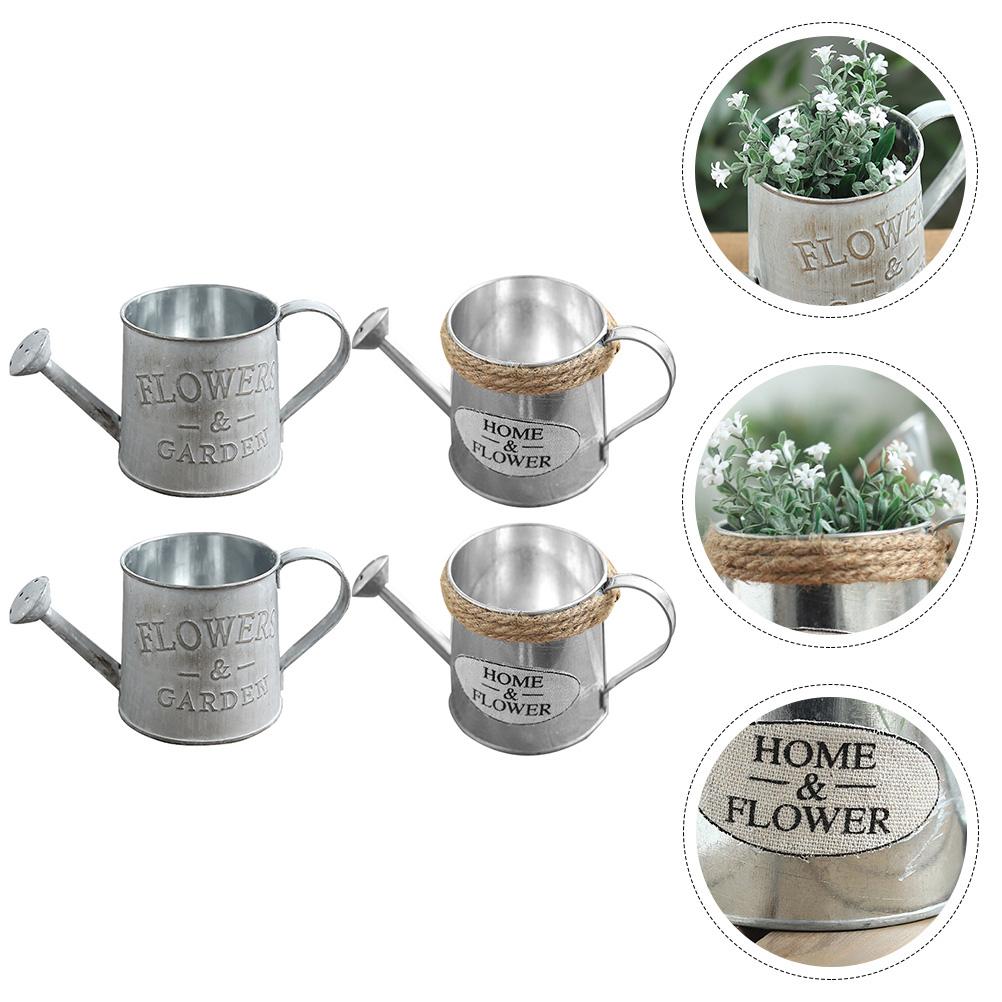 4pcs Watering Can Flower Vase Tin Planter Bucket Galvanized Garden Utensil Indoor Plant Holder Dry Flowers IronVintage Spring