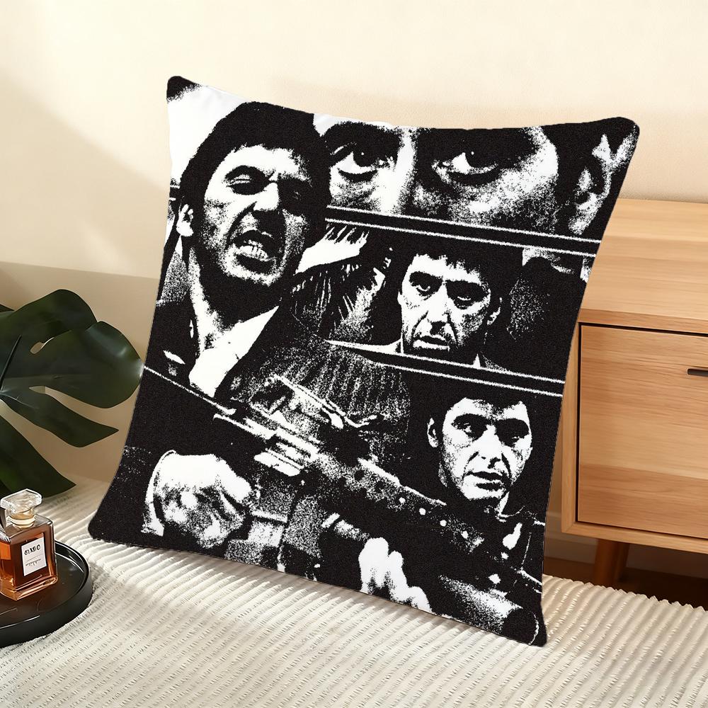 Cushion Cover Silky Short Plush Home Sofa Cushion Cover - Invisible Zipper Home Decoration Scarface-S Movie