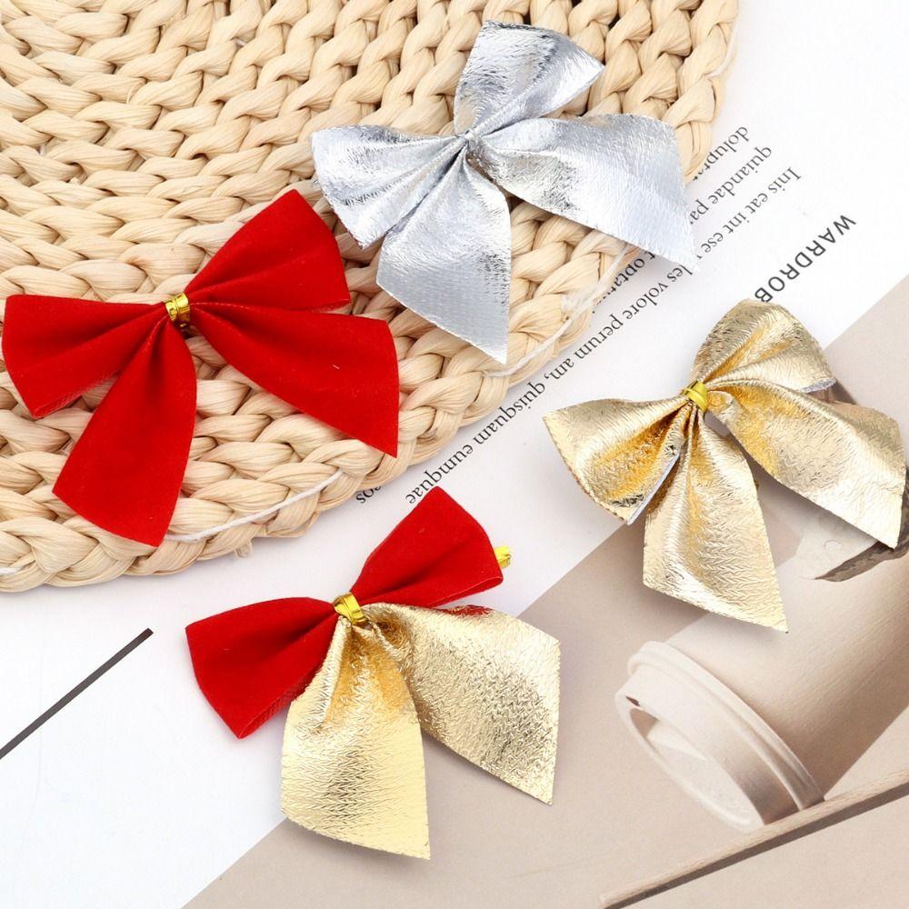 48Pcs DIY Craft Christmas Bowknot Ornaments Christmas Tree Bow Decoration  Home Christmas Decor