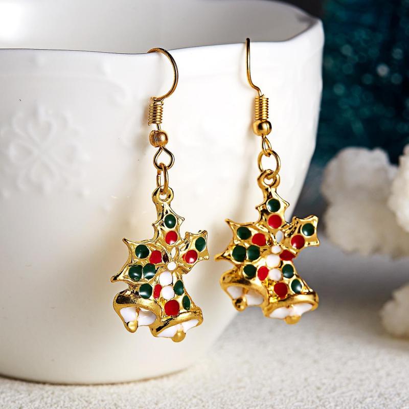 Festive Earrings with Red and Green Bells Bells