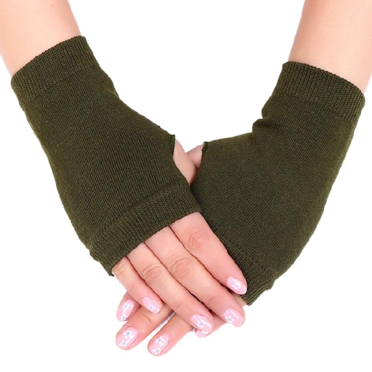 Fingerless Gloves Stretchy Knitted Thumb Hole Mittens Solid Short Hand Warmers
