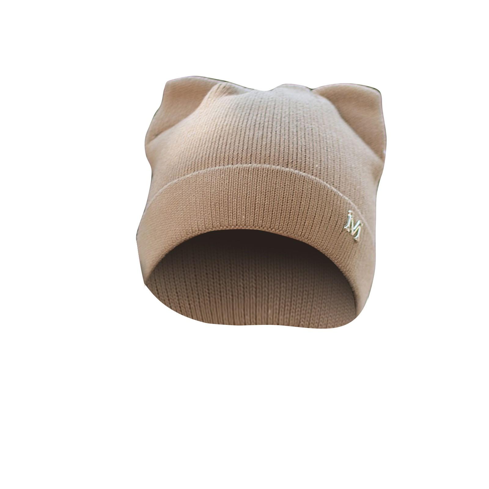 

Осенне-зимняя шерстяная вязаная шапка, женская уличная универсальная шерстяная шапка, теплый пуловер с кошачьими ушками, шапка One Size