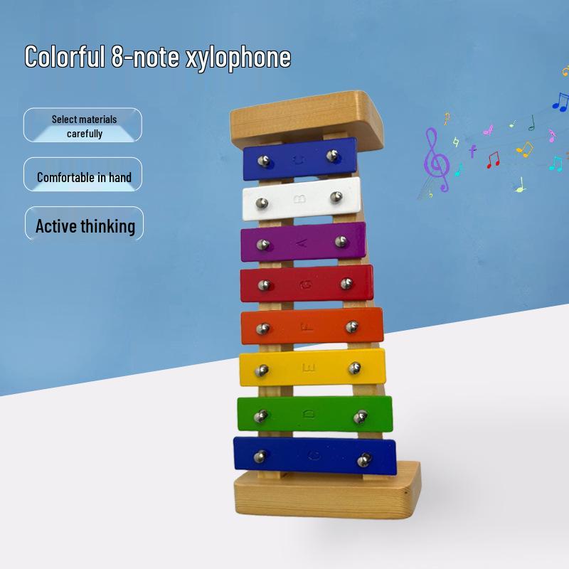 Colorful 8-Note Wooden & Aluminum Xylophone for Toddlers - Early Education Glockenspiel Toy