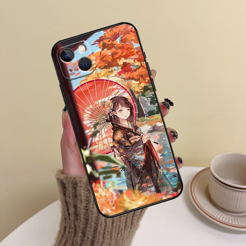 

Japanese Art Kimono Tattoo Phone Case For iPhone 17 Pro Max 14 13 12 11 15 16 Pro Max mini Plus 16e 17 Air Cover Funda iPhone 14 Plus