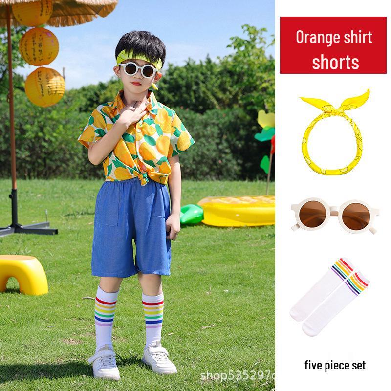 In-Stock Hong Kong Style Floral Cheerleading Uniforms for Boys & Girls - Short Sleeve Performance Costumes (Kindergarten)