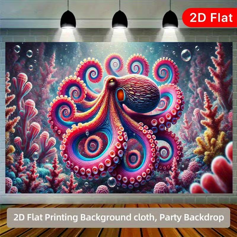 

2D Vibrant Octopus Underwater Backdrop for Aquatic Theme Party 47.2x31.5inch/120*80cm