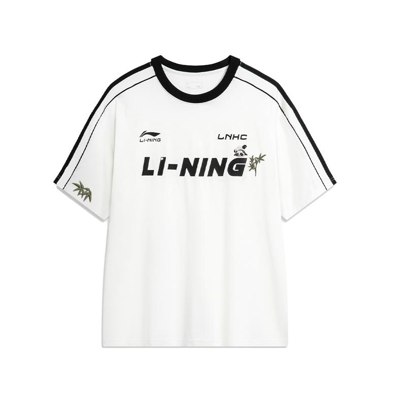 Li Ning Sports Fashion Series Letter Print Round Neck Loose Short Sleeve T-Shirt Unisex Tops White AHSU657-1(TEAM702-3.4.1)
